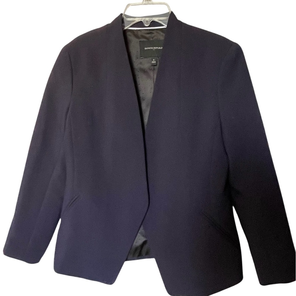 Banana Republic Navy Blazer Collarless Open Front Fitted Size 6 - Picture 6 of 11